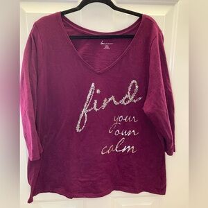 Lane Bryant Purple Graphic 3/4 Sleeve Tee